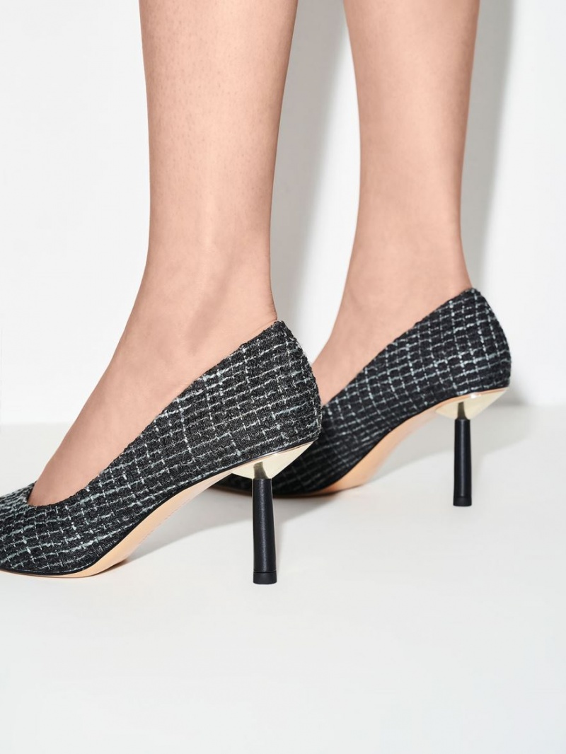 Γοβεσ Charles And Keith Tweed Pointed-toe Cylindrical Heel μαυρα | 83245-HWLX