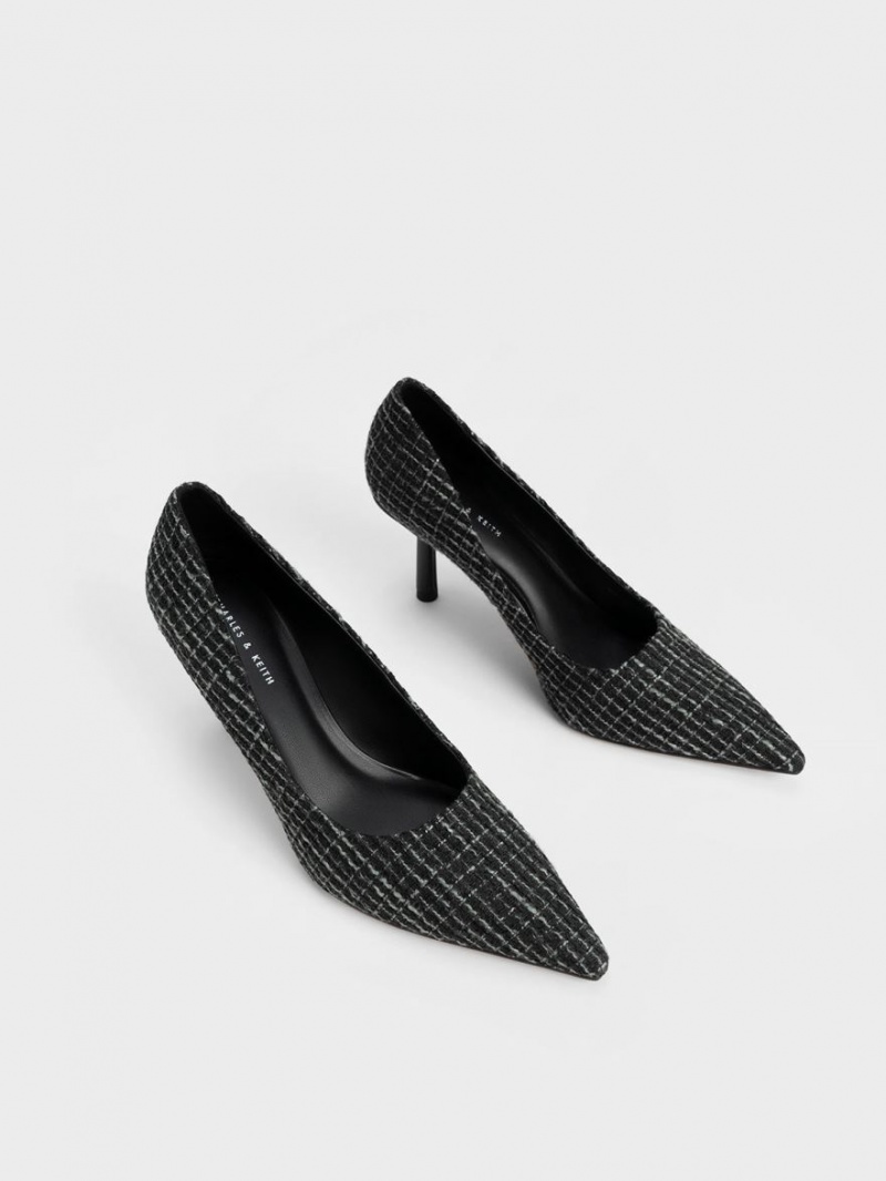 Γοβεσ Charles And Keith Tweed Pointed-toe Cylindrical Heel μαυρα | 83245-HWLX