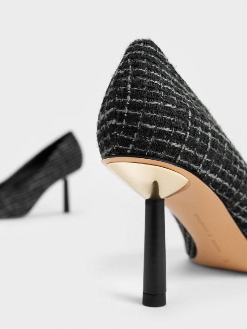 Γοβεσ Charles And Keith Tweed Pointed-toe Cylindrical Heel μαυρα | 83245-HWLX