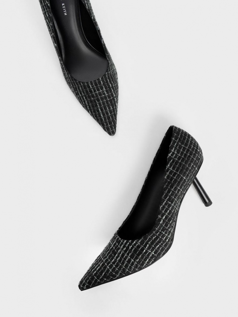 Γοβεσ Charles And Keith Tweed Pointed-toe Cylindrical Heel μαυρα | 83245-HWLX