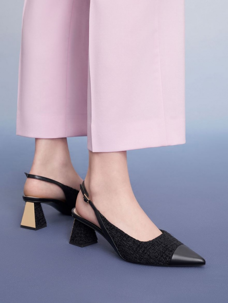 Γοβεσ Charles And Keith Tweed toe Cap Slingback μαυρα | 60537-ORBK