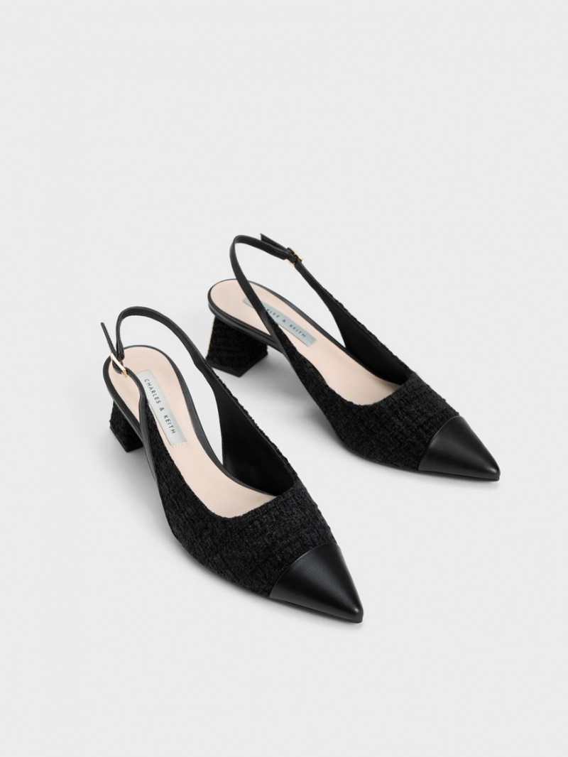 Γοβεσ Charles And Keith Tweed toe Cap Slingback μαυρα | 60537-ORBK