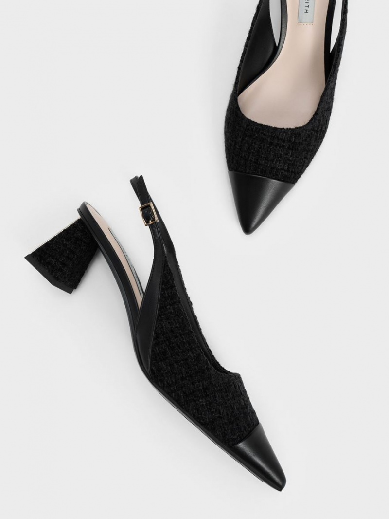 Γοβεσ Charles And Keith Tweed toe Cap Slingback μαυρα | 60537-ORBK