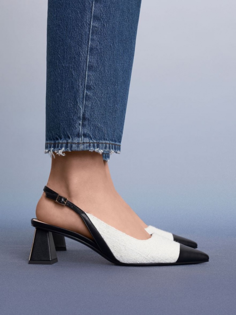 Γοβεσ Charles And Keith Tweed toe Cap Slingback ασπρα | 41628-XVOH