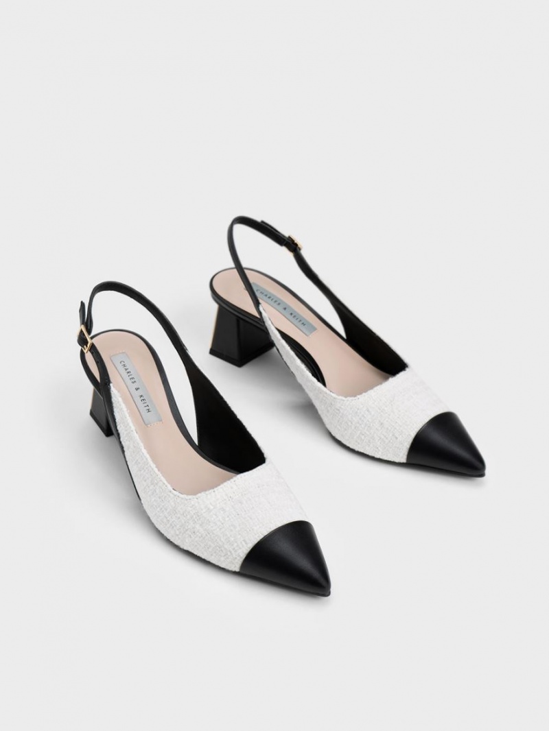 Γοβεσ Charles And Keith Tweed toe Cap Slingback ασπρα | 41628-XVOH