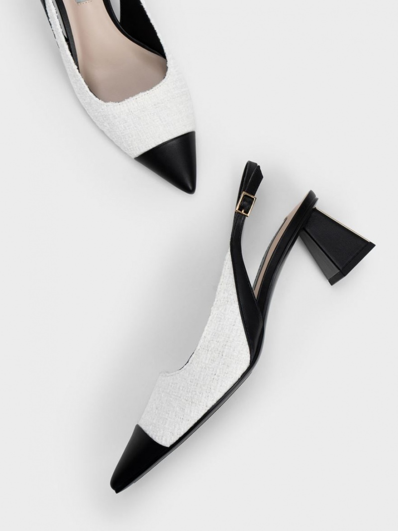 Γοβεσ Charles And Keith Tweed toe Cap Slingback ασπρα | 41628-XVOH