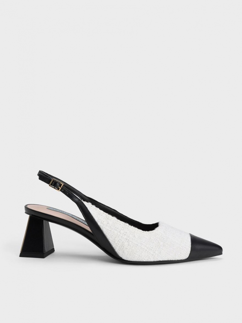 Γοβεσ Charles And Keith Tweed toe Cap Slingback ασπρα | 41628-XVOH