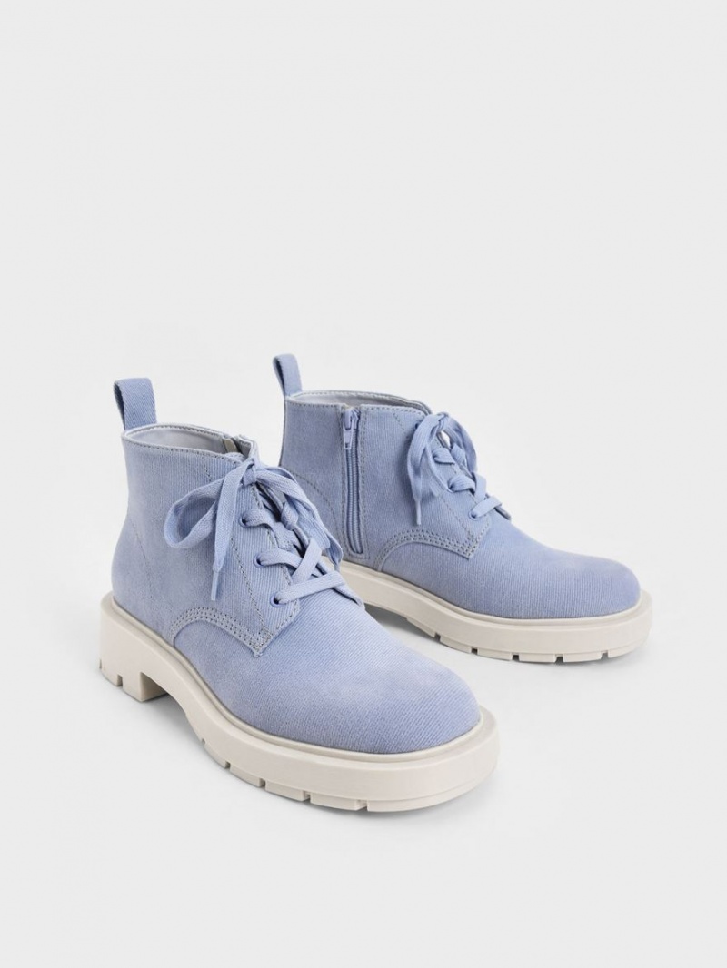 Μποτακια Charles And Keith Twill δαντελα-Up ανοιχτο μπλε | 03169-IJQE