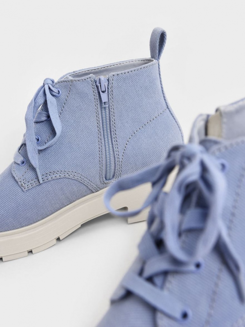 Μποτακια Charles And Keith Twill δαντελα-Up ανοιχτο μπλε | 03169-IJQE