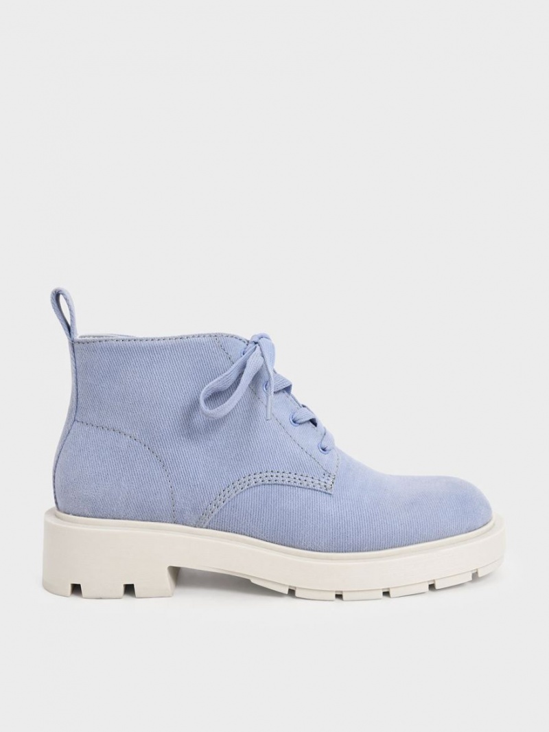 Μποτακια Charles And Keith Twill δαντελα-Up ανοιχτο μπλε | 03169-IJQE