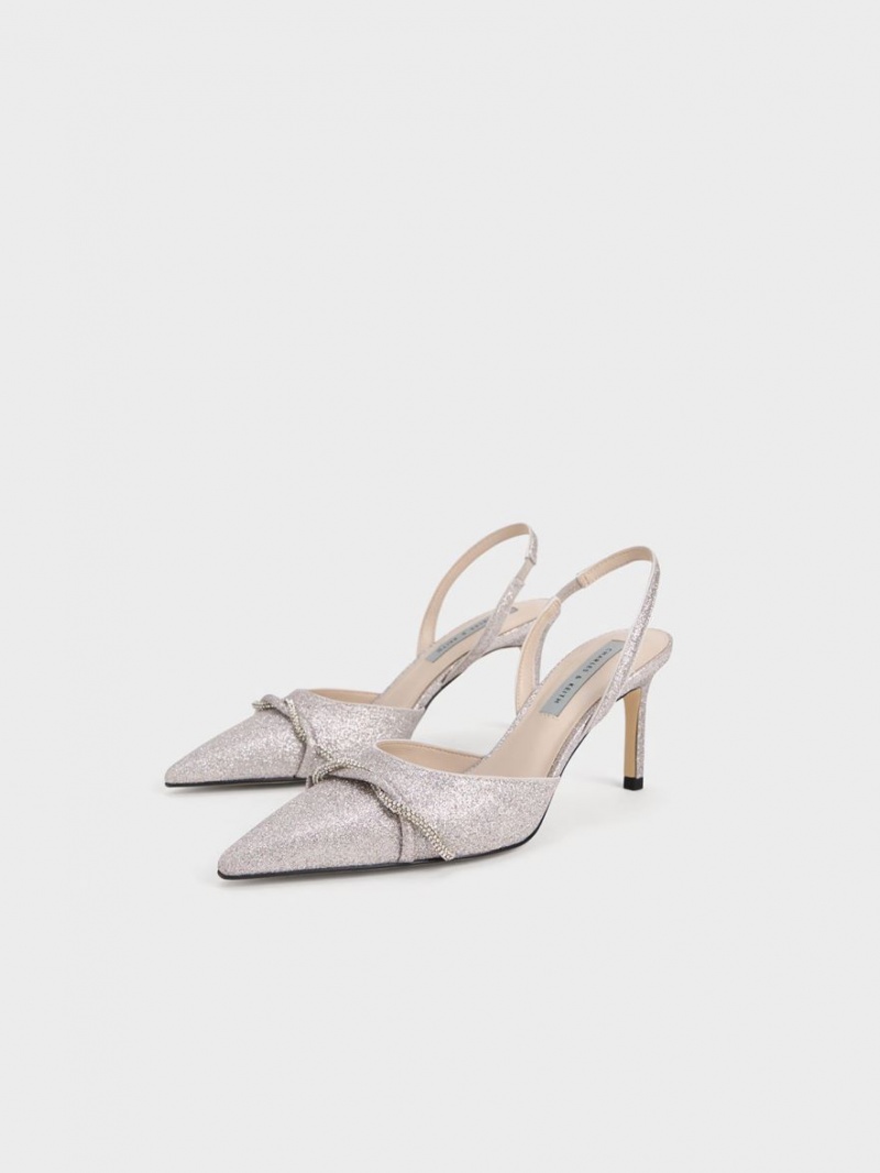 Γοβεσ Charles And Keith Twist Detail Glittered Slingback ασημι | 69308-GZMF