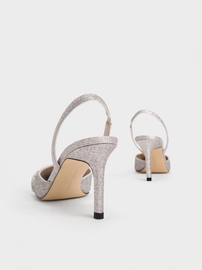 Γοβεσ Charles And Keith Twist Detail Glittered Slingback ασημι | 69308-GZMF