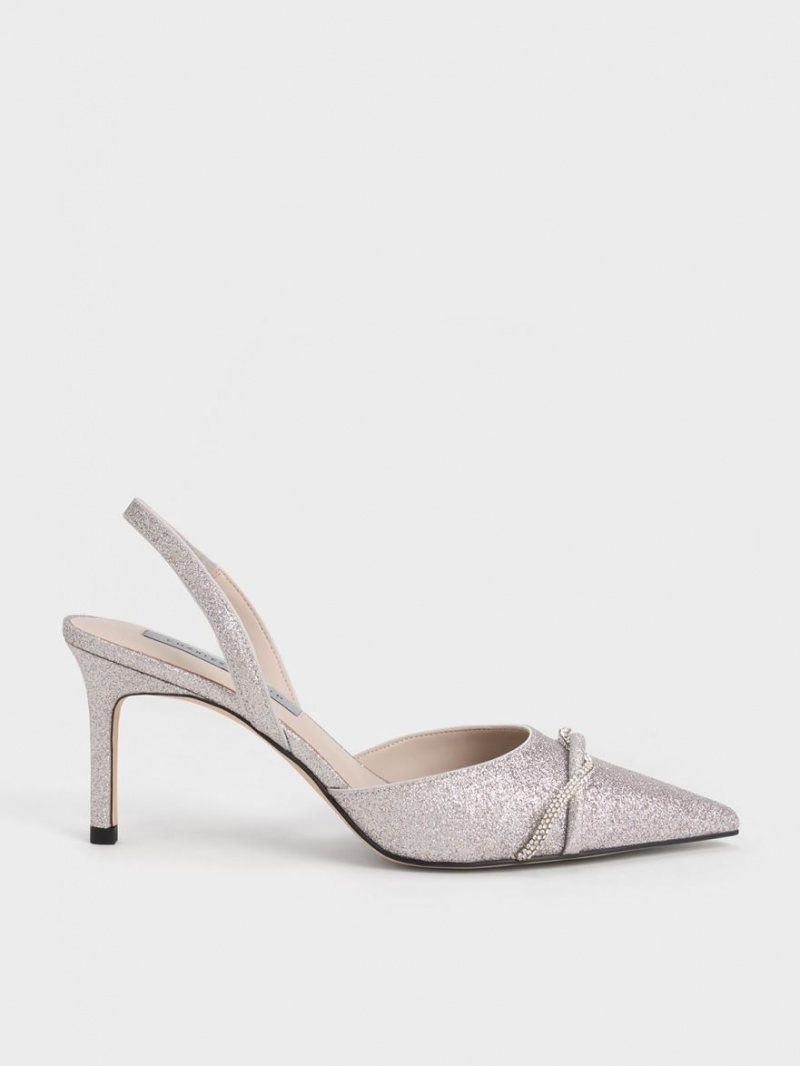 Γοβεσ Charles And Keith Twist Detail Glittered Slingback ασημι | 69308-GZMF