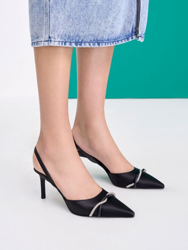 Γοβεσ Charles And Keith Twist Detail Satin Slingback μαυρα | 08123-HGAL