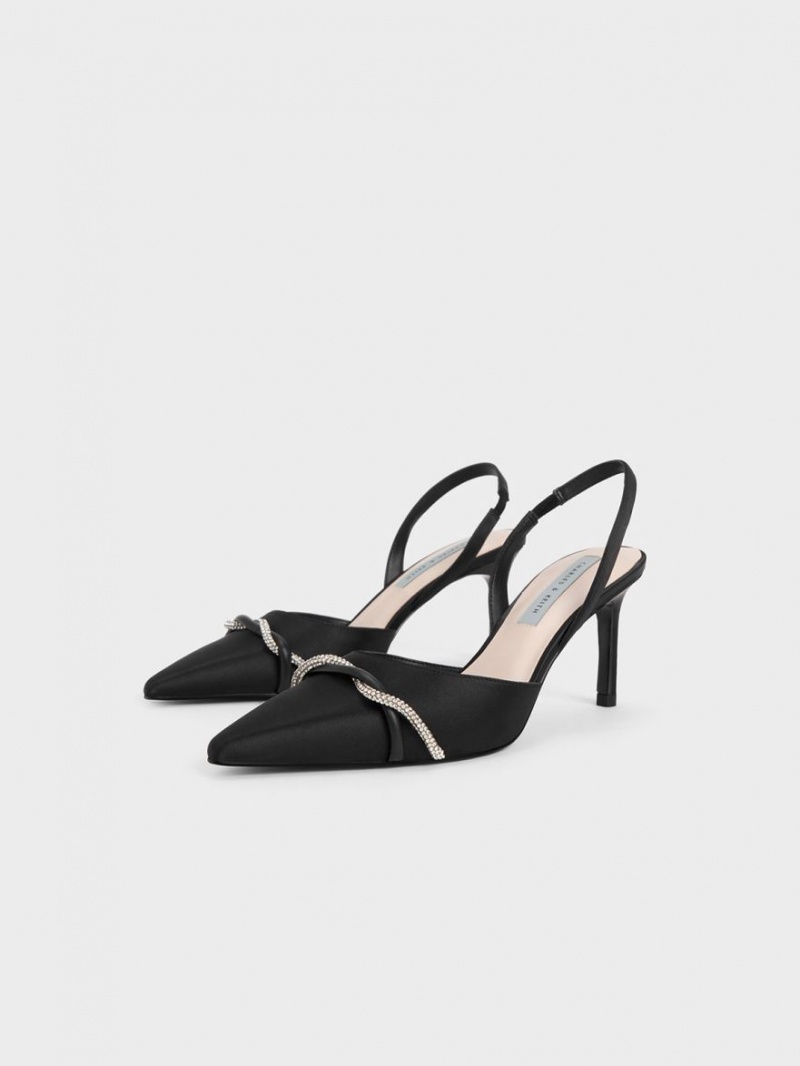 Γοβεσ Charles And Keith Twist Detail Satin Slingback μαυρα | 08123-HGAL