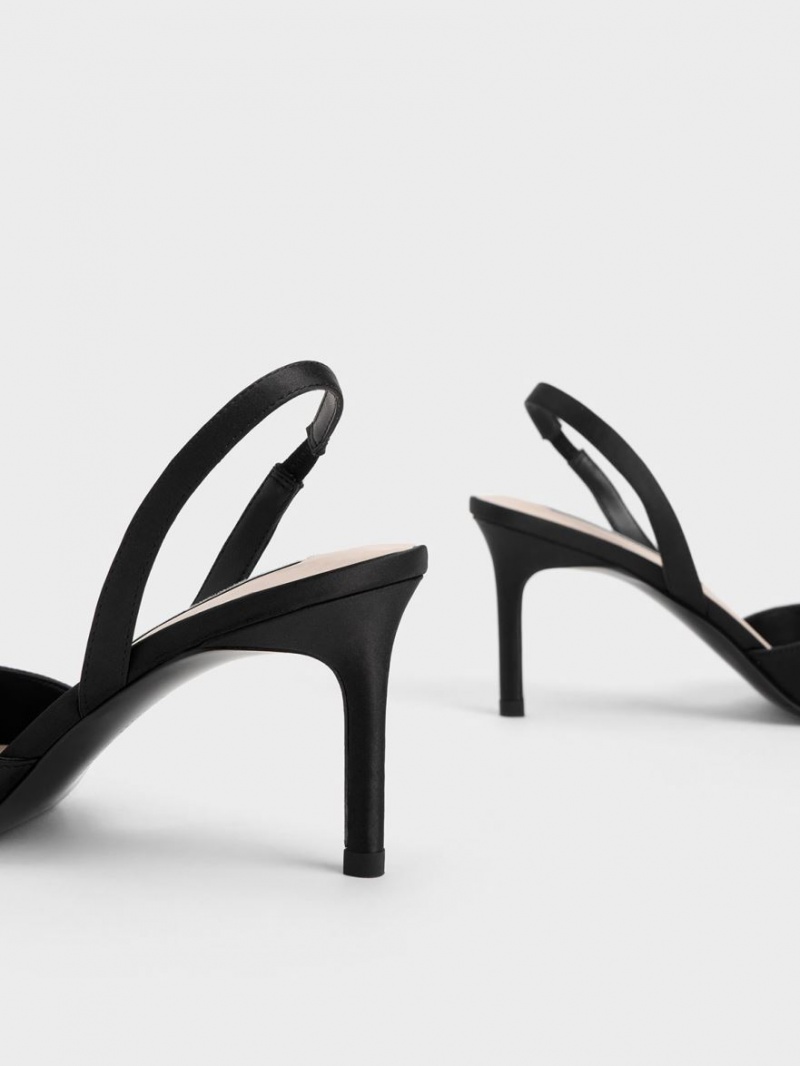Γοβεσ Charles And Keith Twist Detail Satin Slingback μαυρα | 08123-HGAL