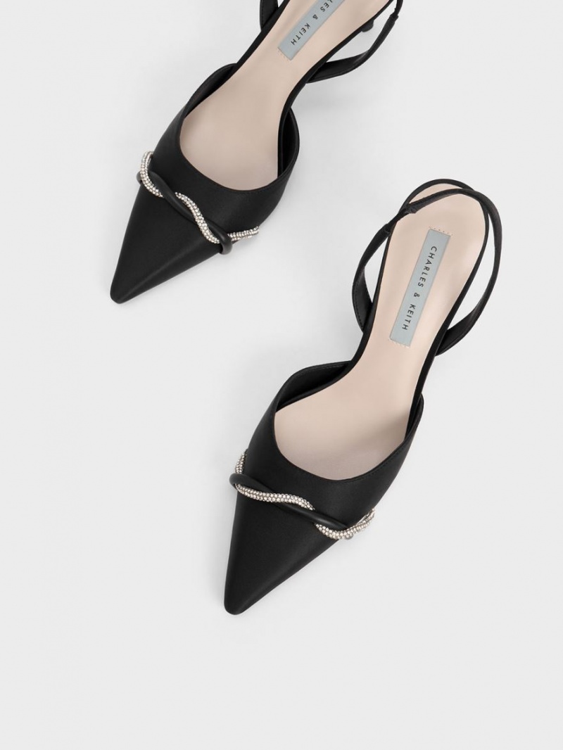 Γοβεσ Charles And Keith Twist Detail Satin Slingback μαυρα | 08123-HGAL