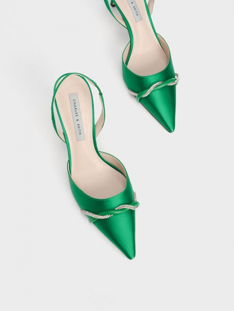 Γοβεσ Charles And Keith Twist Detail Satin Slingback πρασινο | 79821-YLOR