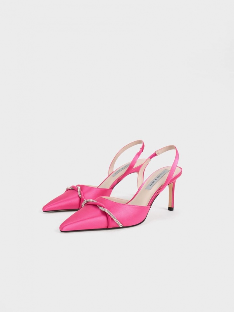 Γοβεσ Charles And Keith Twist Detail Satin Slingback ροζ | 20841-MKQE