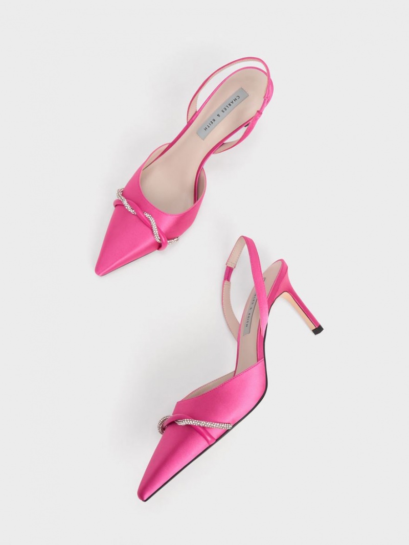 Γοβεσ Charles And Keith Twist Detail Satin Slingback ροζ | 20841-MKQE