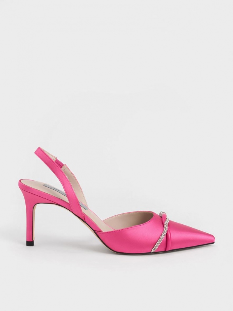 Γοβεσ Charles And Keith Twist Detail Satin Slingback ροζ | 20841-MKQE