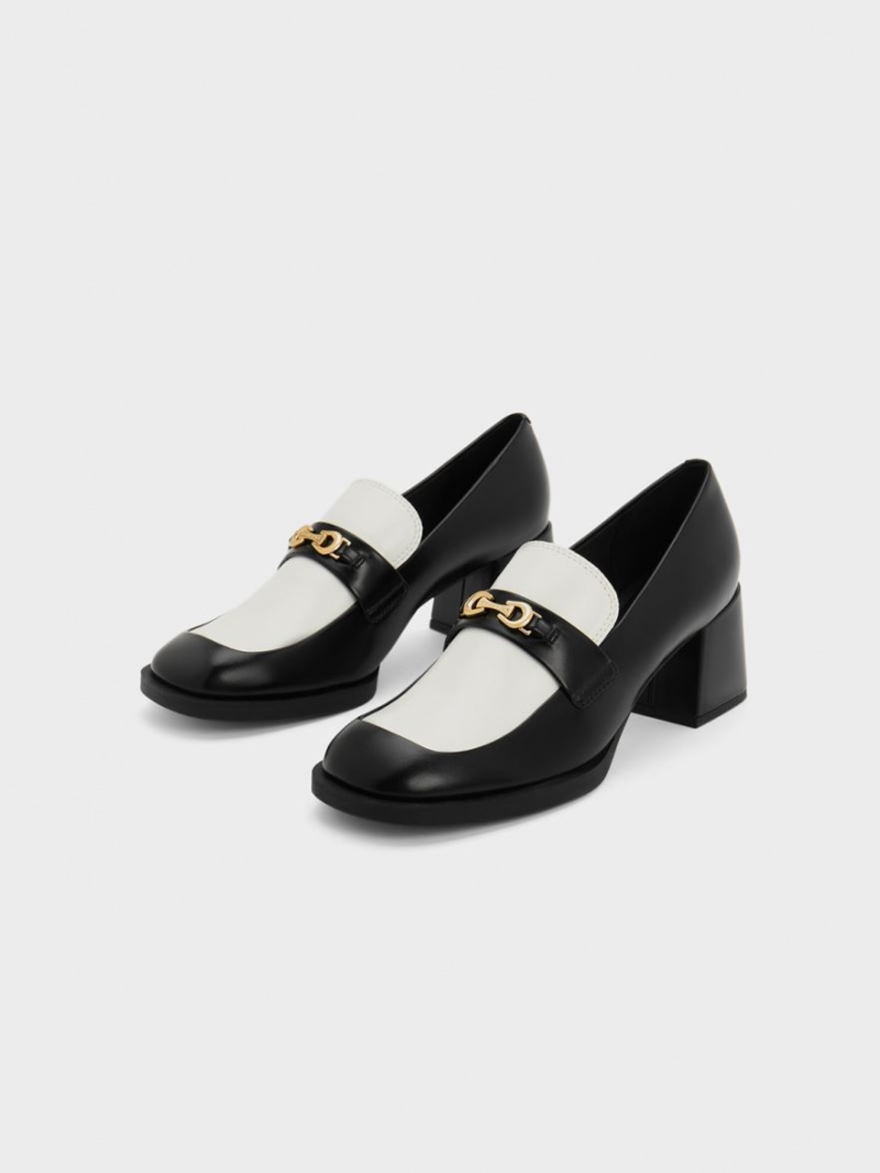 Γοβεσ Charles And Keith Two-Tone Metallic Accent Block Heel Loafer μαυρα | 89205-KBQN
