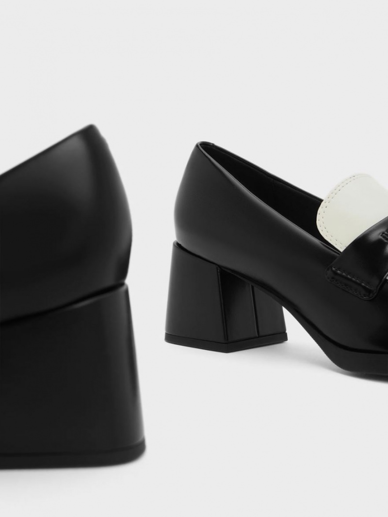 Γοβεσ Charles And Keith Two-Tone Metallic Accent Block Heel Loafer μαυρα | 89205-KBQN