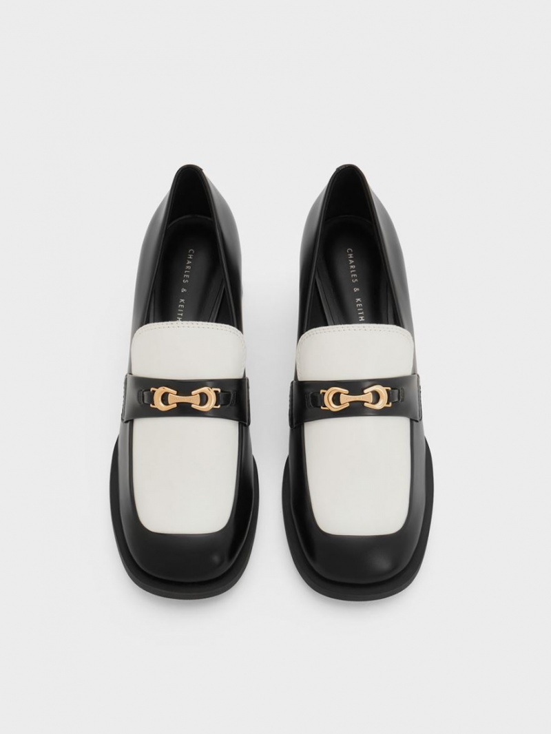 Γοβεσ Charles And Keith Two-Tone Metallic Accent Block Heel Loafer μαυρα | 89205-KBQN