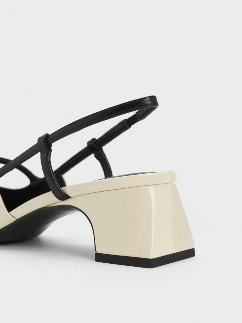 Γοβεσ Charles And Keith Two-Tone T-Bar Slingback κρέμα | 86540-PDVW