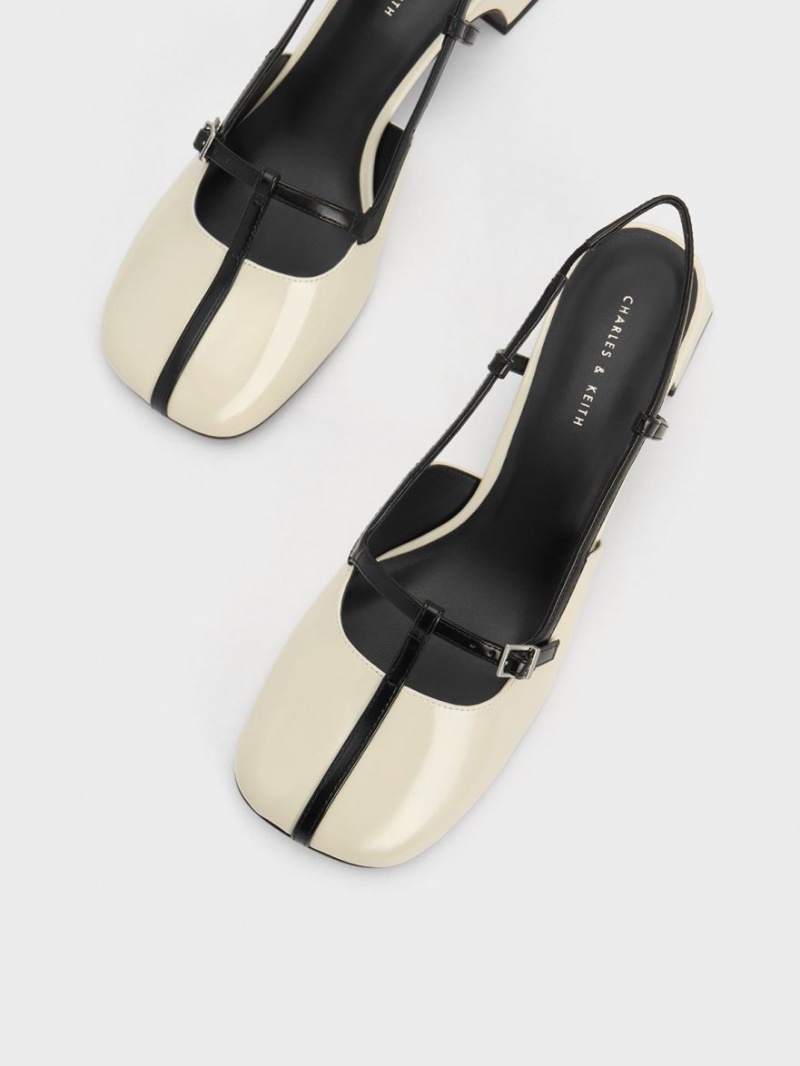 Γοβεσ Charles And Keith Two-Tone T-Bar Slingback κρέμα | 86540-PDVW