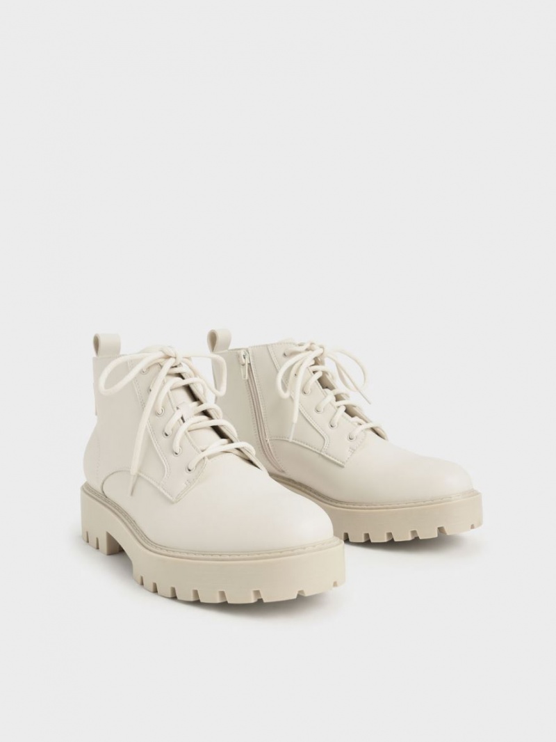 Μποτακια Charles And Keith δαντελα-Up Χοντρός ασπρα | 08397-MINX
