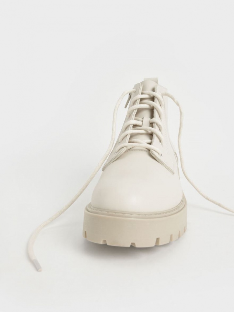 Μποτακια Charles And Keith δαντελα-Up Χοντρός ασπρα | 08397-MINX