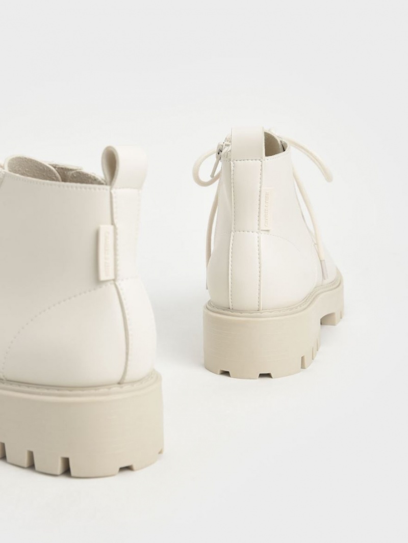 Μποτακια Charles And Keith δαντελα-Up Χοντρός ασπρα | 08397-MINX