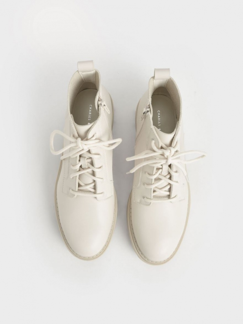 Μποτακια Charles And Keith δαντελα-Up Χοντρός ασπρα | 08397-MINX
