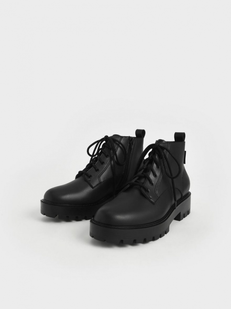 Μποτακια Charles And Keith δαντελα-Up Χοντρός μαυρα | 48092-ZPUF