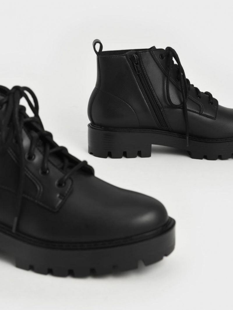Μποτακια Charles And Keith δαντελα-Up Χοντρός μαυρα | 48092-ZPUF