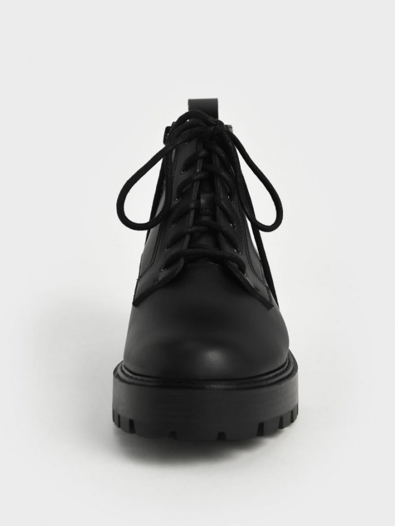 Μποτακια Charles And Keith δαντελα-Up Χοντρός μαυρα | 48092-ZPUF