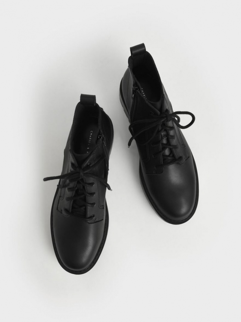 Μποτακια Charles And Keith δαντελα-Up Χοντρός μαυρα | 48092-ZPUF