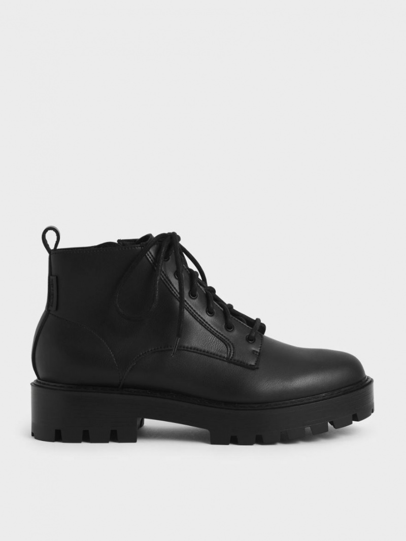 Μποτακια Charles And Keith δαντελα-Up Χοντρός μαυρα | 48092-ZPUF