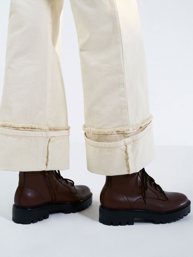 Μποτακια Charles And Keith δαντελα-Up Χοντρός μπορντο | 87492-YOSE