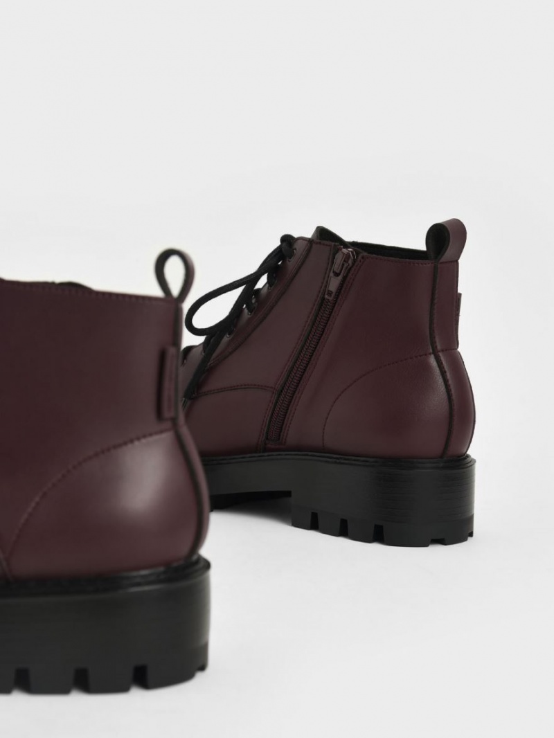Μποτακια Charles And Keith δαντελα-Up Χοντρός μπορντο | 87492-YOSE