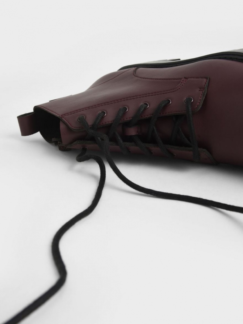 Μποτακια Charles And Keith δαντελα-Up Χοντρός μπορντο | 87492-YOSE