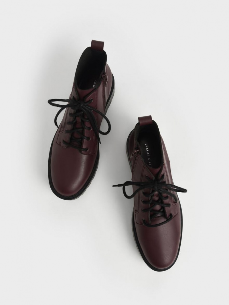 Μποτακια Charles And Keith δαντελα-Up Χοντρός μπορντο | 87492-YOSE