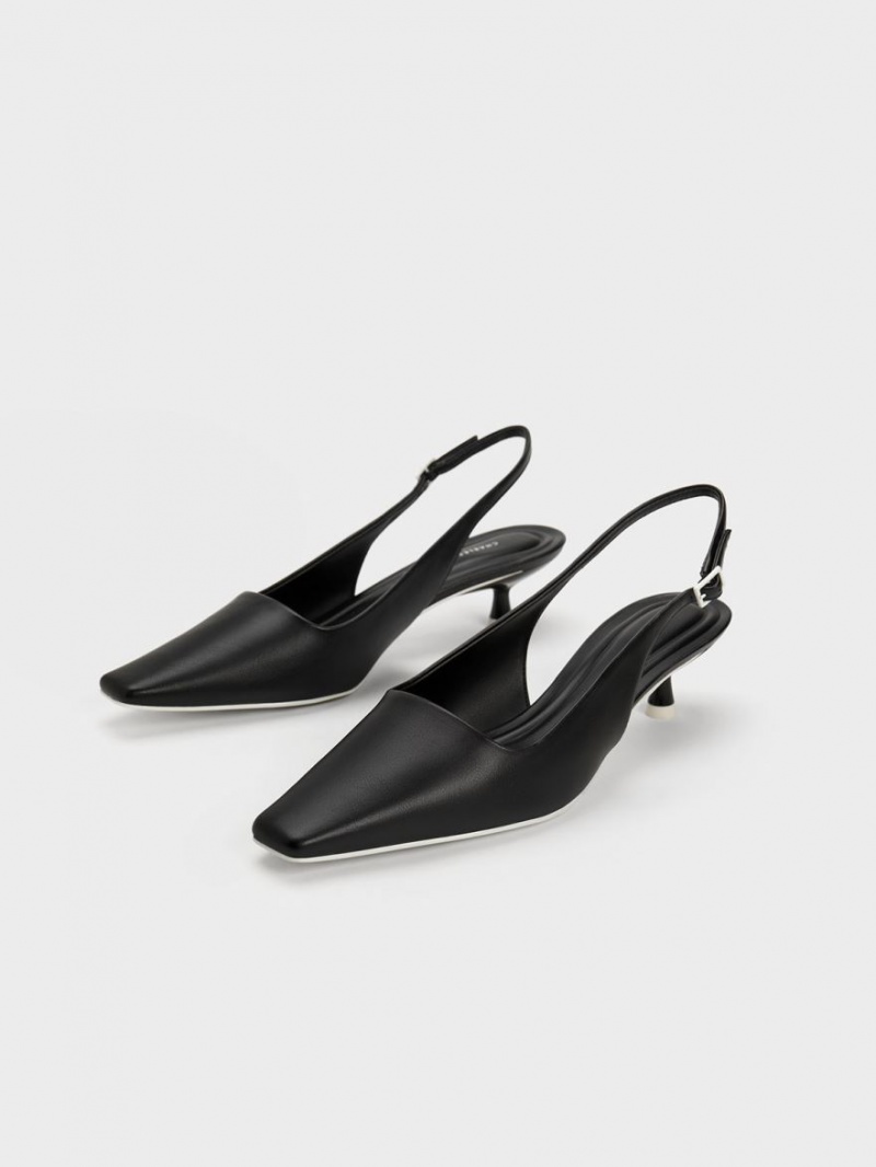 Γοβεσ Charles And Keith Vita Square-toe Slingback μαυρα | 21735-XMZN
