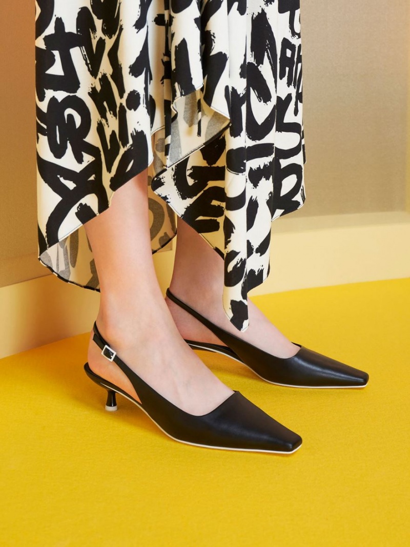 Γοβεσ Charles And Keith Vita Square-toe Slingback μαυρα | 21735-XMZN