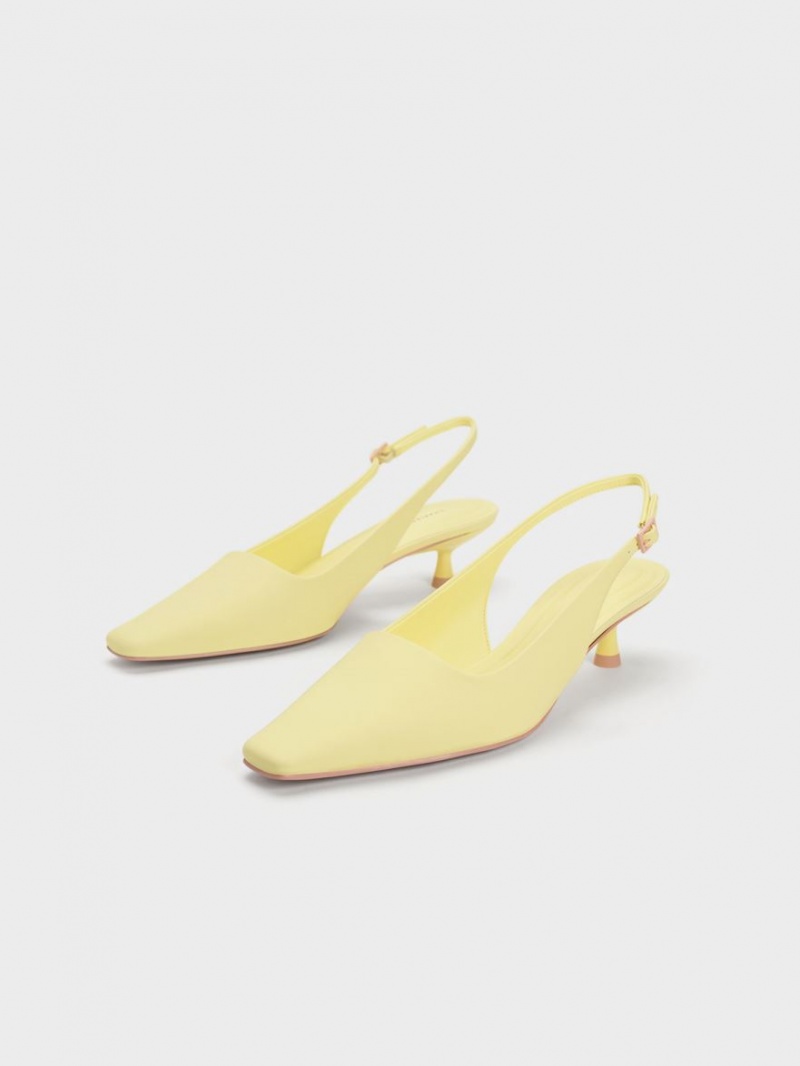 Γοβεσ Charles And Keith Vita Square-toe Slingback κίτρινα | 61894-CXWS