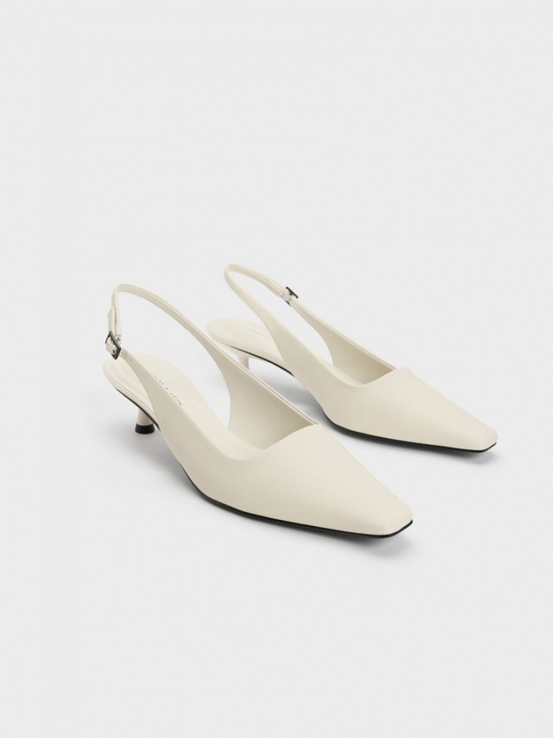 Γοβεσ Charles And Keith Vita Square-toe Slingback ασπρα | 37624-IZFT