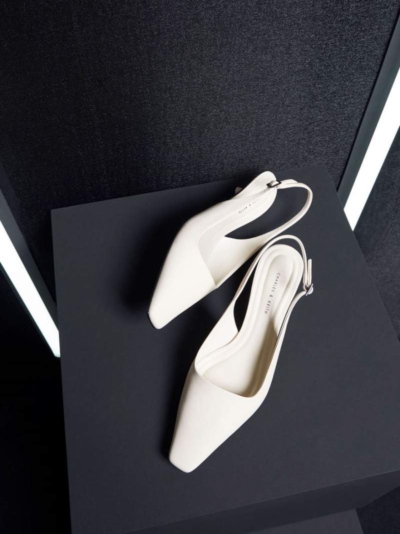 Γοβεσ Charles And Keith Vita Square-toe Slingback ασπρα | 37624-IZFT