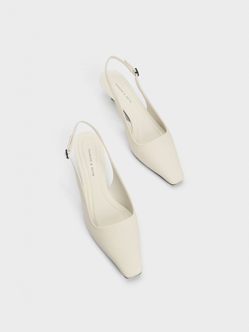 Γοβεσ Charles And Keith Vita Square-toe Slingback ασπρα | 37624-IZFT