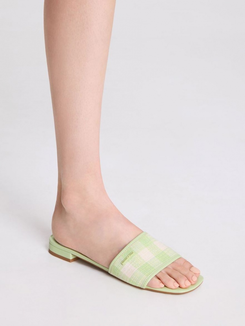 Σανδαλια Charles And Keith Woven Gingham πρασινο | 47836-DIXY